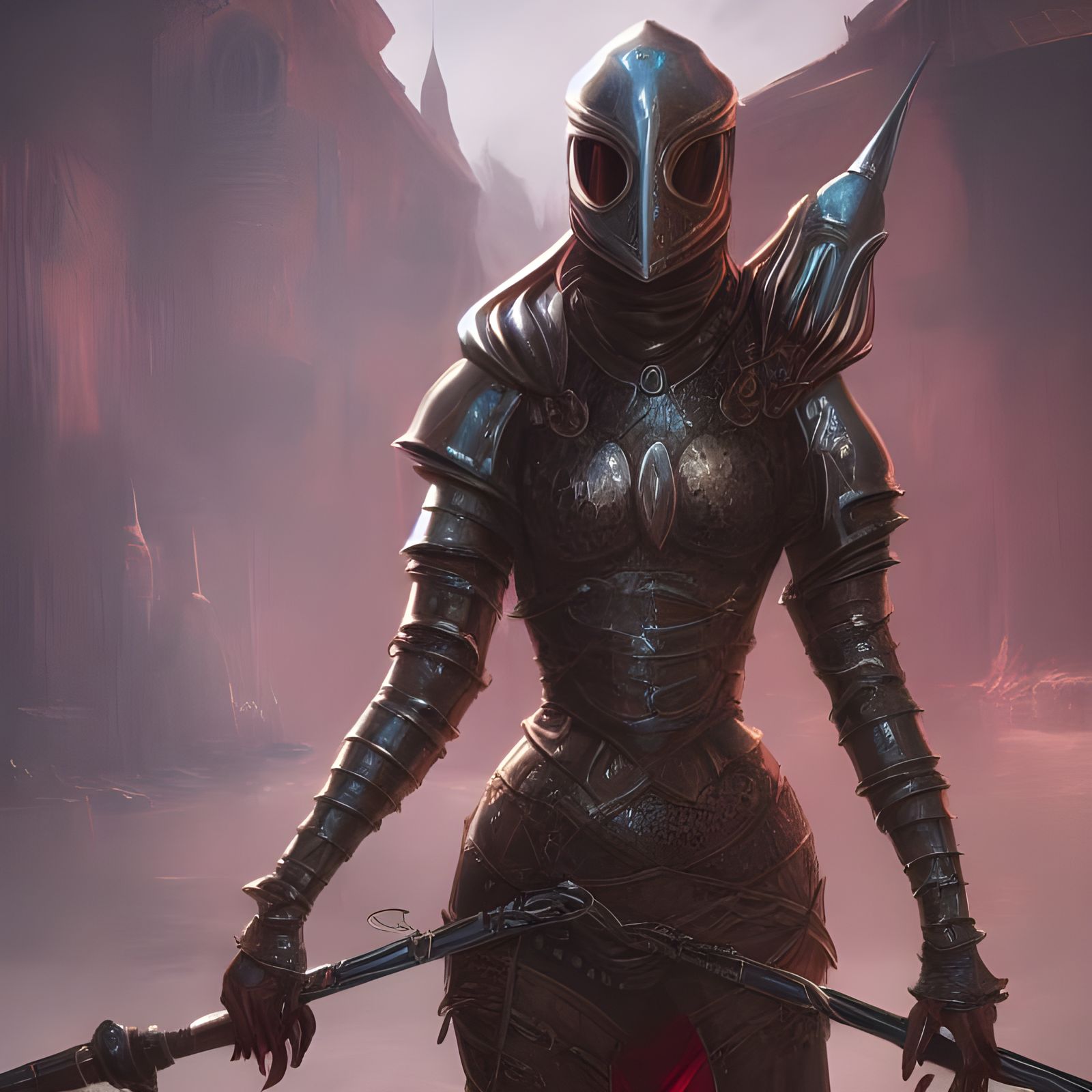 Girl Knight with Tentacles: Detailed Matte Painting