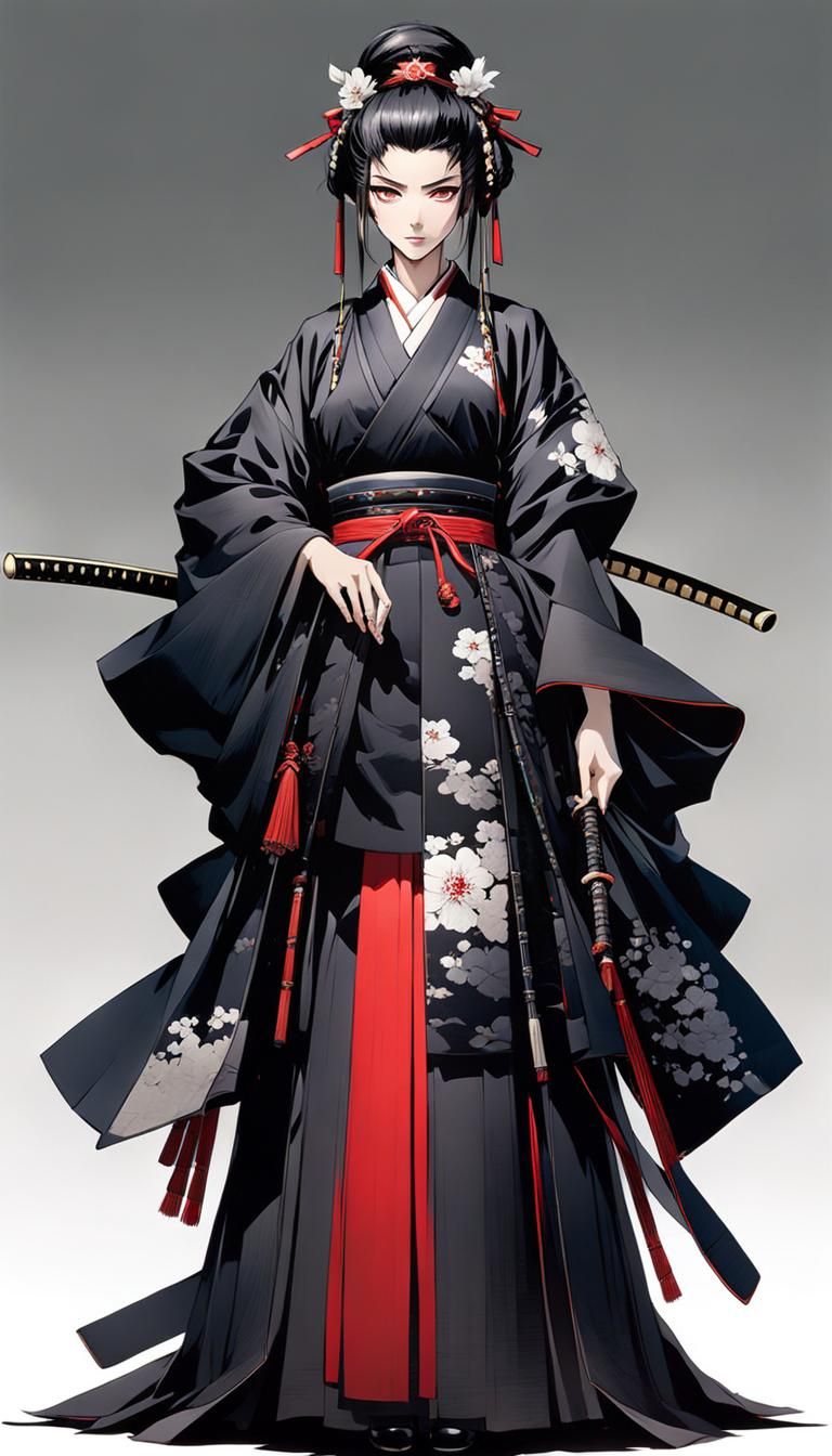Gothic Samurai Princess in Kimono: Manga Illustration