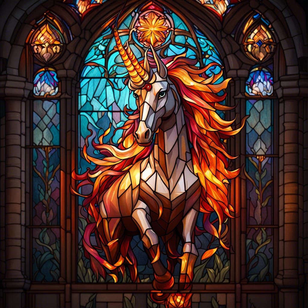 Fire Unicorn Stained Glass Concept Art