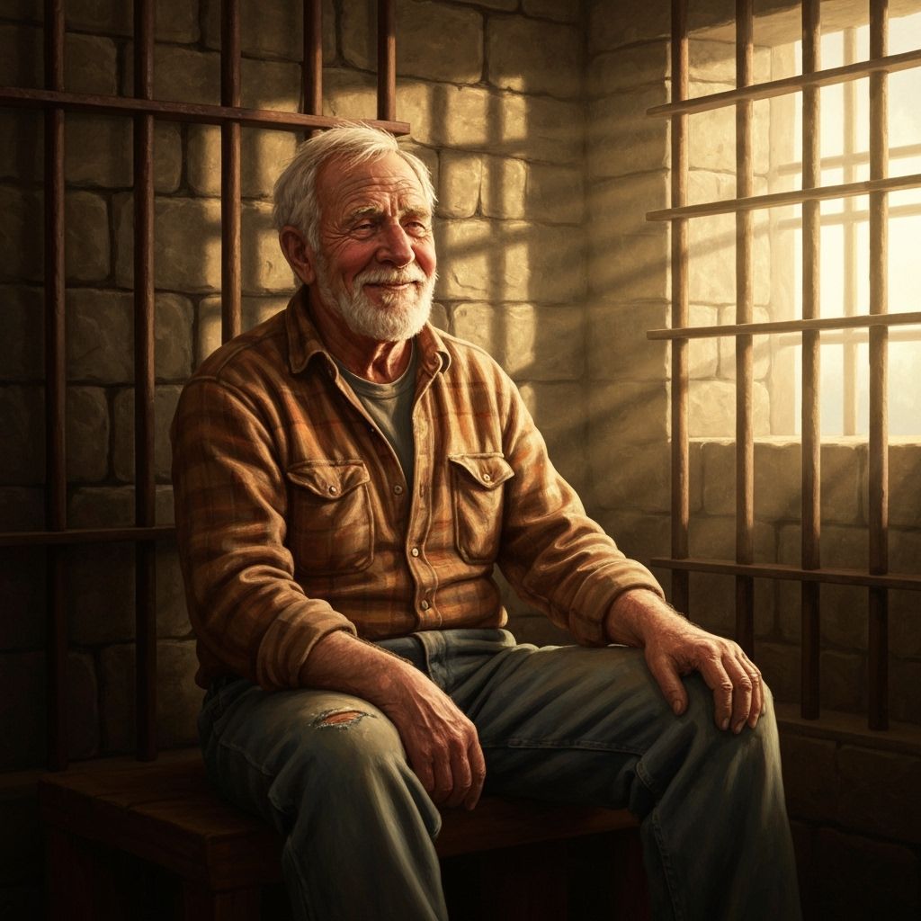 Contented Old Man in Prison Cell Sunlight