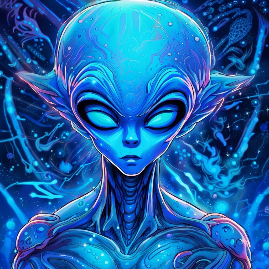 Blue Alien on Blue Monday in Anime Style