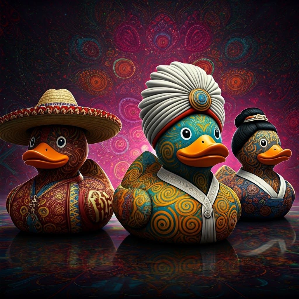 Vibrant Rubber Duckies in Kaleidoscopic Scene