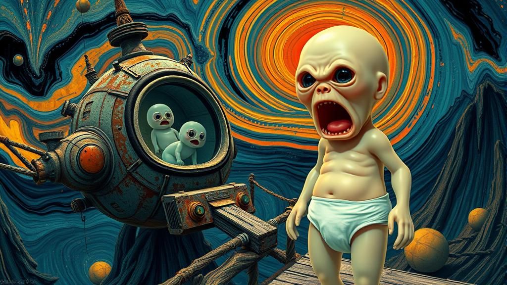 Screaming Sci-Fi Blob Entity in Maximalist Style