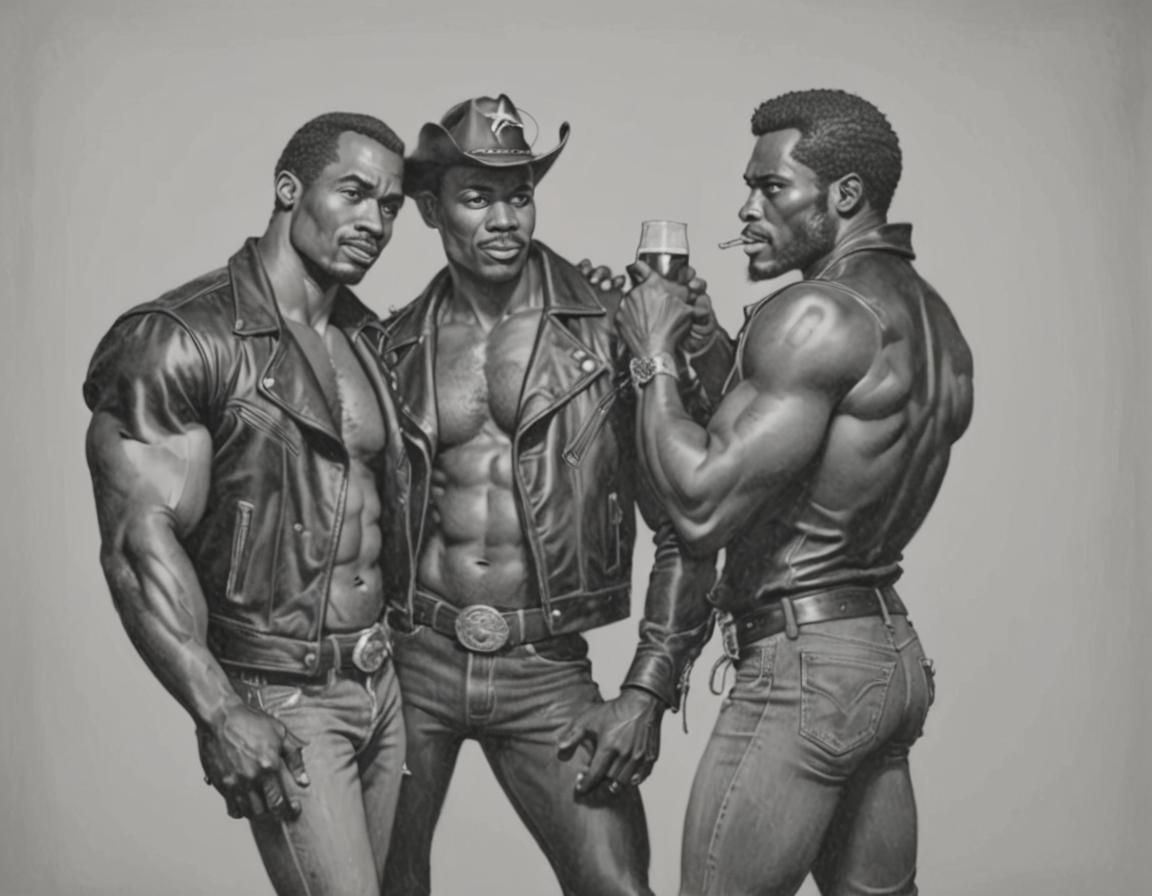 Hyperrealistic Cowboys in Saloon, Tom of Finland Style