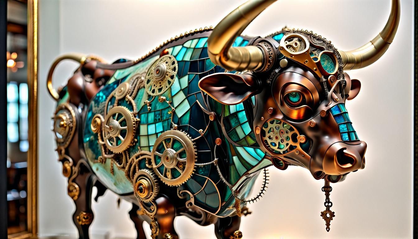 A steampunk longhorn bull