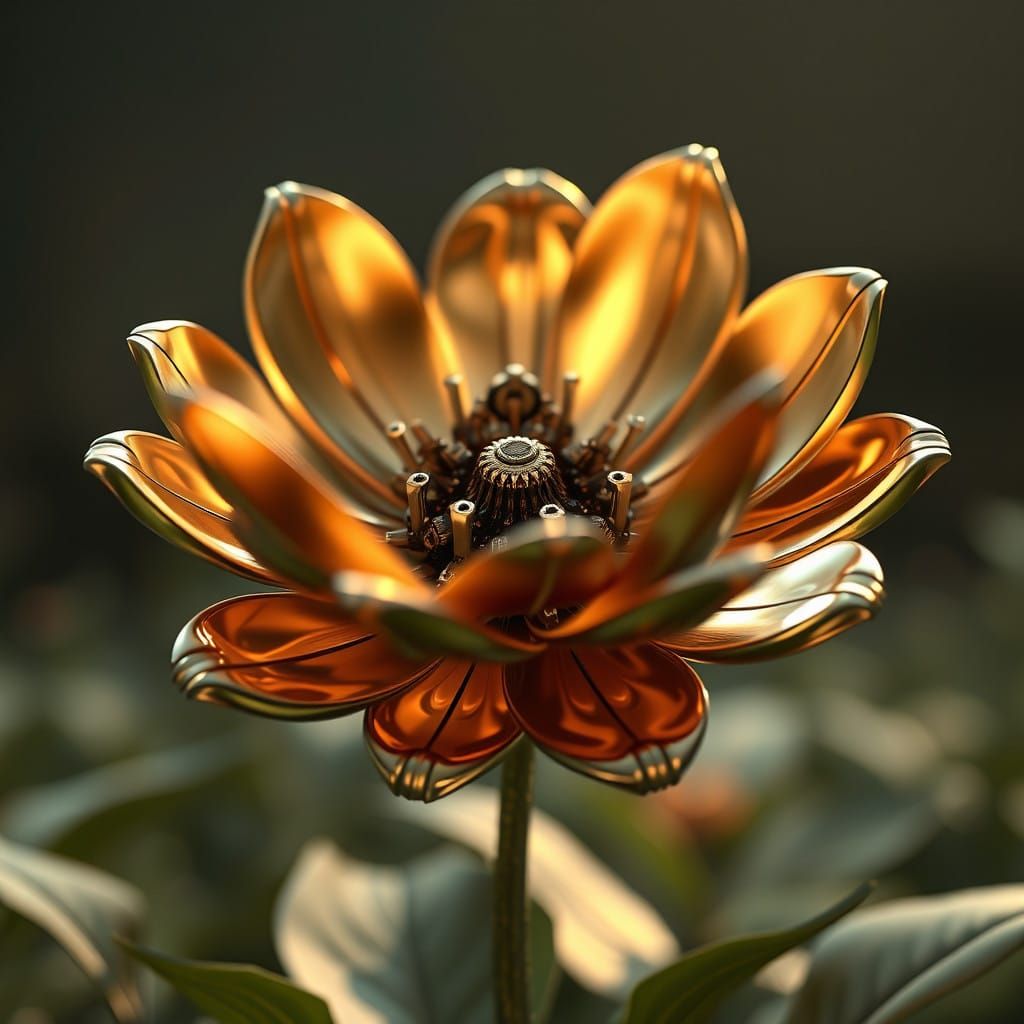 Sleek Metallic Bloom in Futuristic Jungle