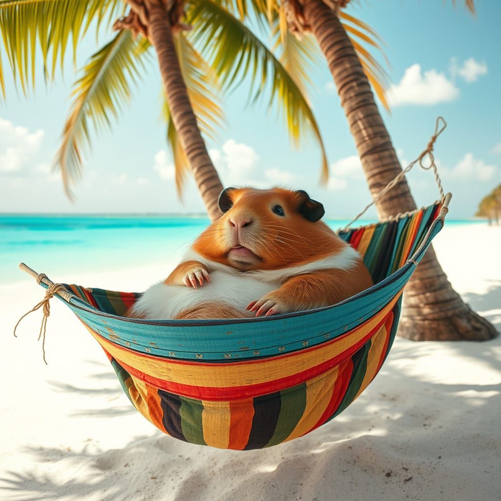 Gargantuan Guinea Pig in Beach Hammock: A Vibrant, Cinematic...