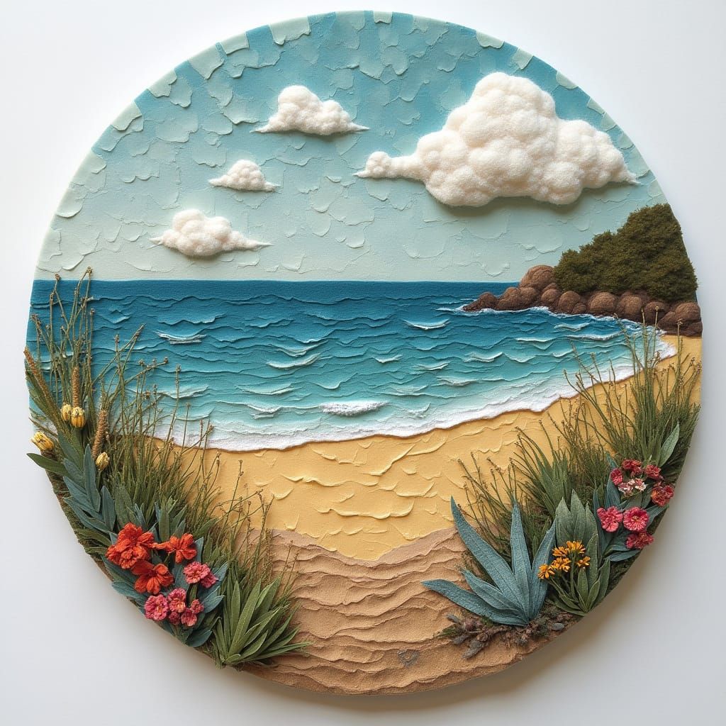 Felt Beach Scene in Folk Art Style
