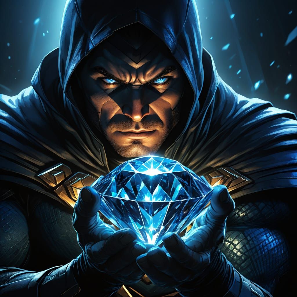 Superhero and Glowing Diamond in Comic Book Style
