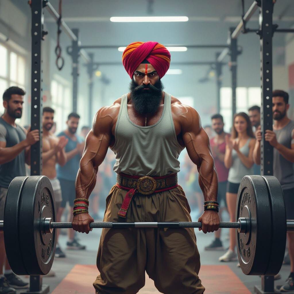 Sardar Weightlifter's Determined Deadlift in Dramatic Lighti...