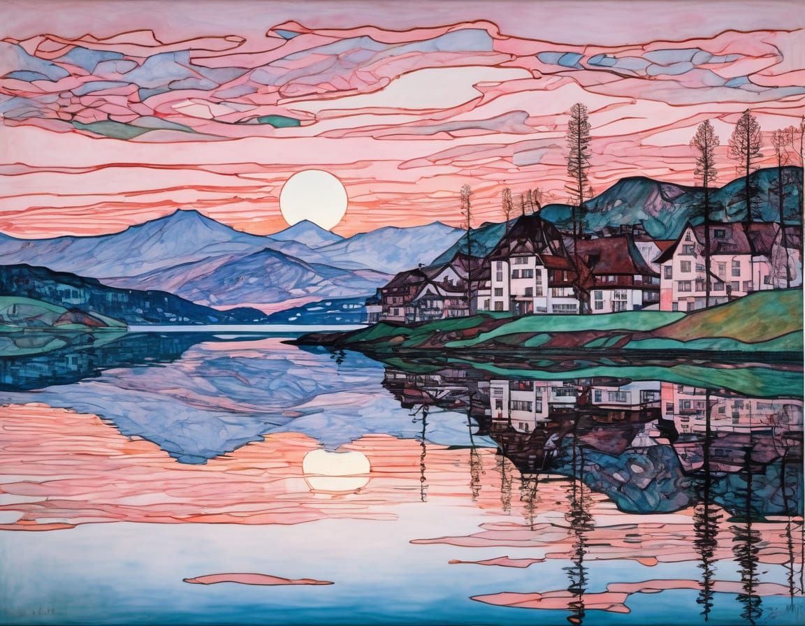 Spring Sunset by Egon Schiele's Brush