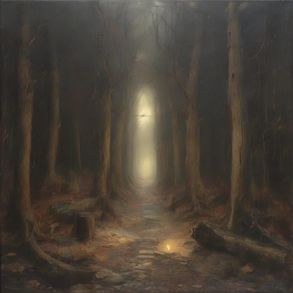 Night Path with Chains in Expressionist Style