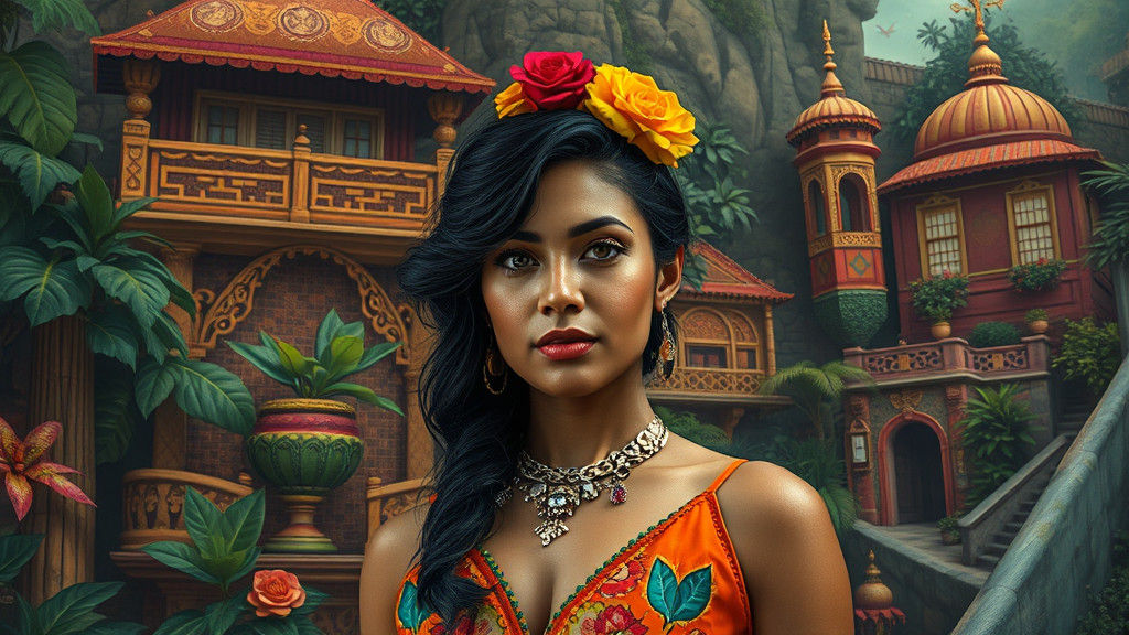 Vibrant Latina Woman in Latin American Landscape