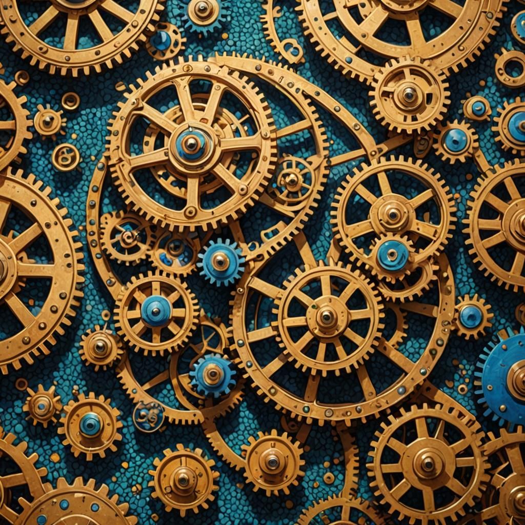 Clockwork Village in Pointillist Style