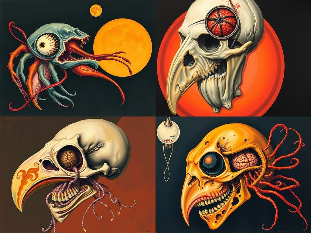 Horror Art: Yakuza Skull with Exposed Brains