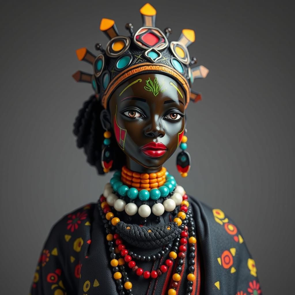 Enameled Glass Figurine: Masai Queen in Afrofuturism Style