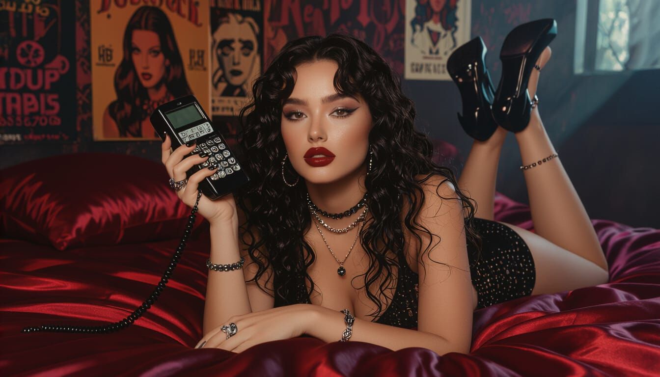 Y2K Dreamy Portrait with 90s Phone and Gothic Vibes