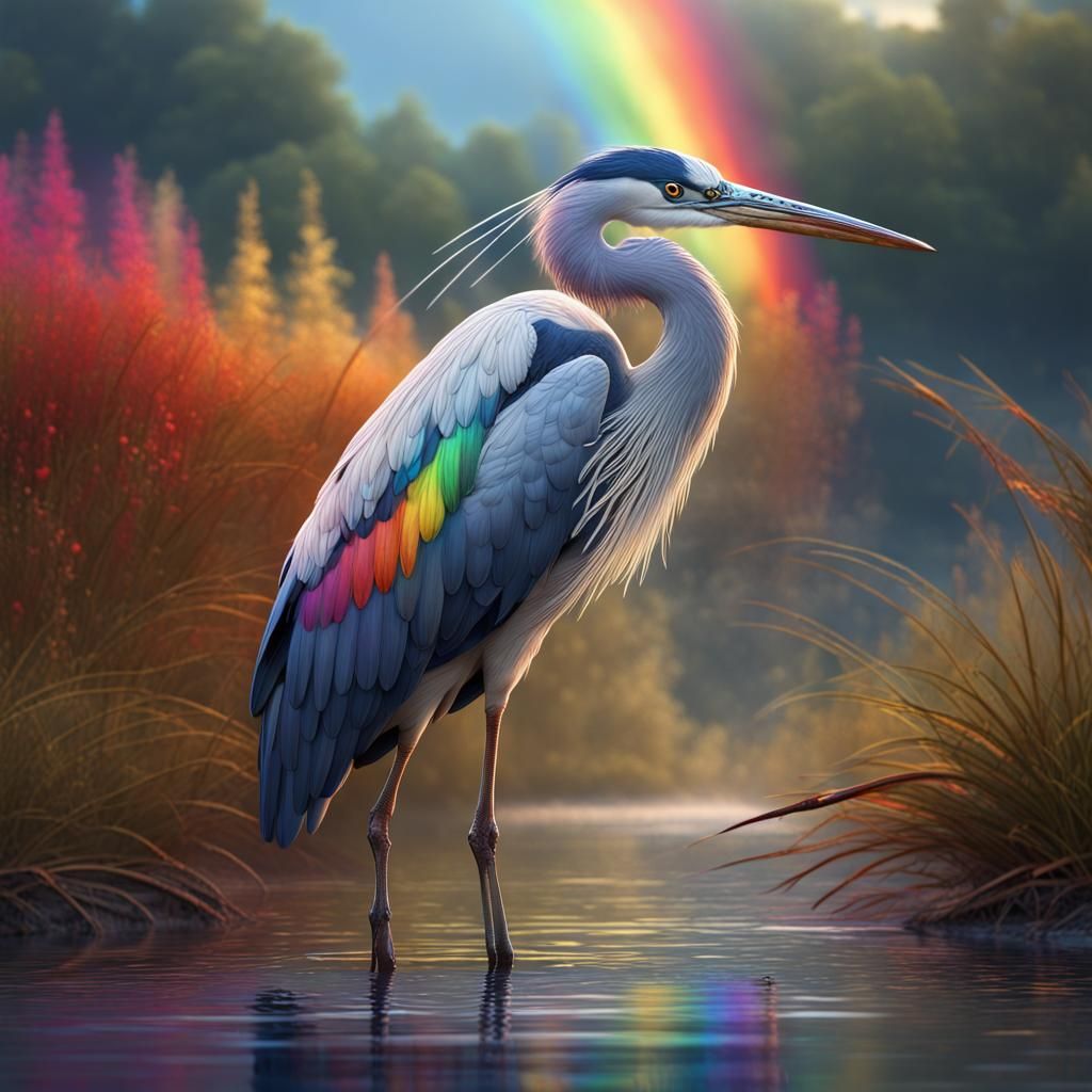 Rainbow Feathered Heron in Indian Art Style