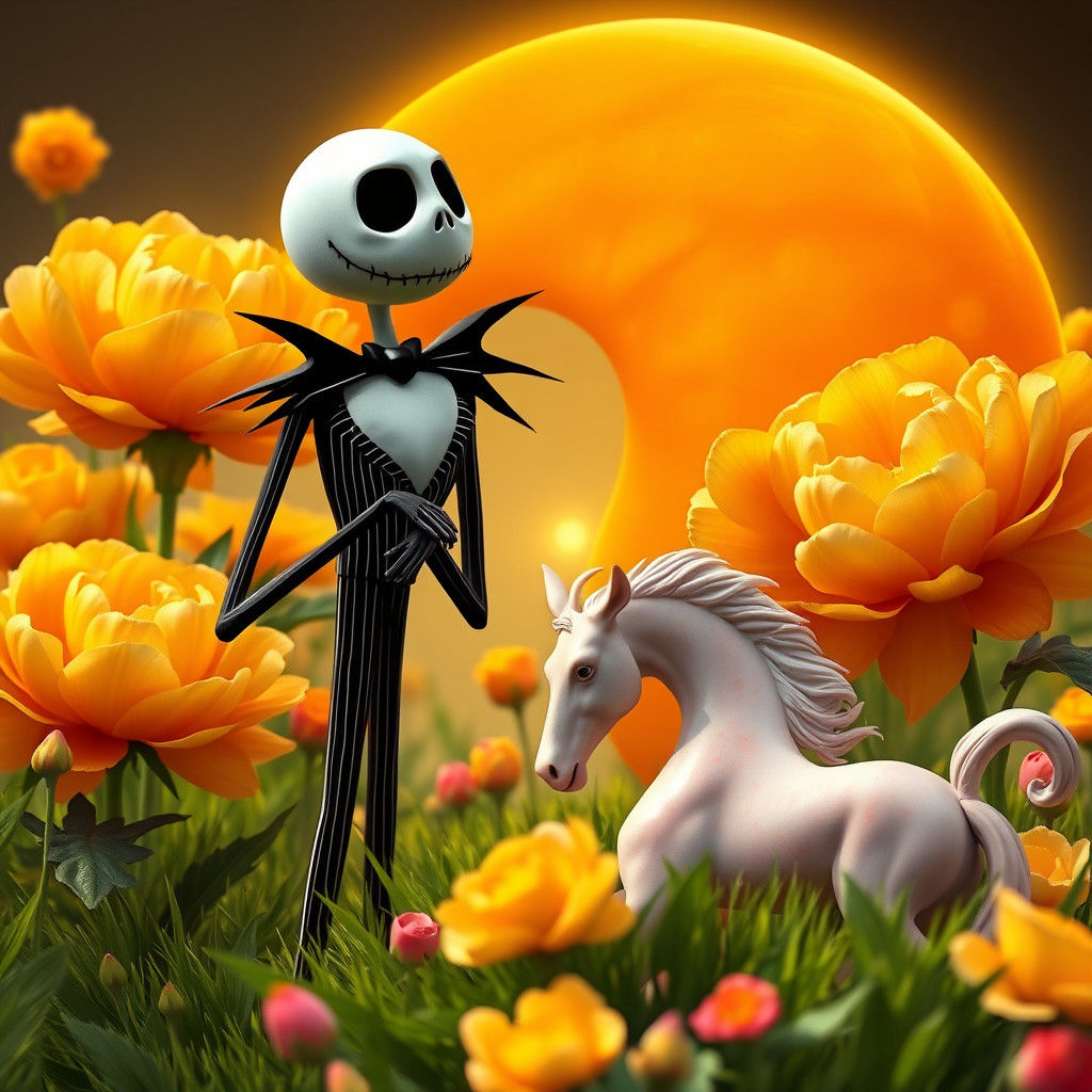 Hyperrealistic Jack Skellington Logo with Gold Peonies