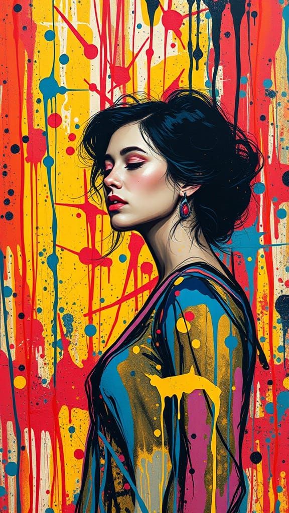 Abstract Expressionist Woman in Primary Colors