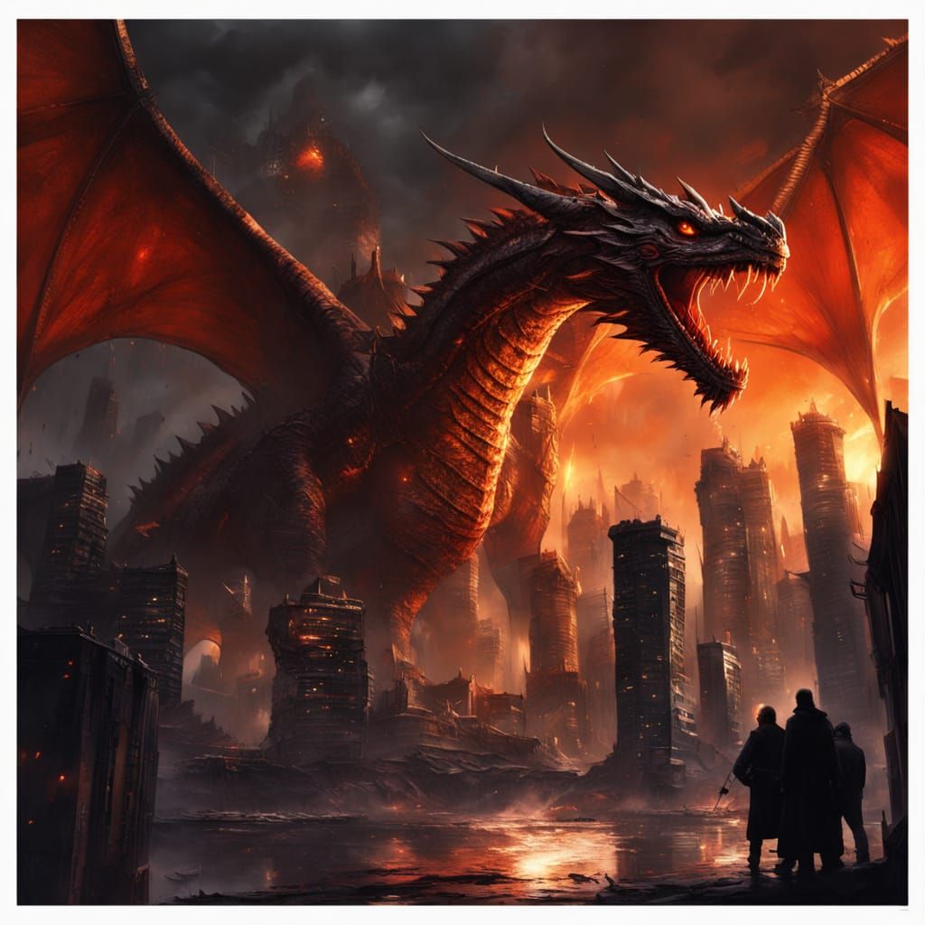 Dragon Descends Upon a City in Fiery Ruin