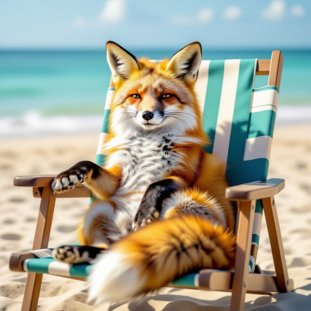 Fox Soaking Up Sun on Beach Chair