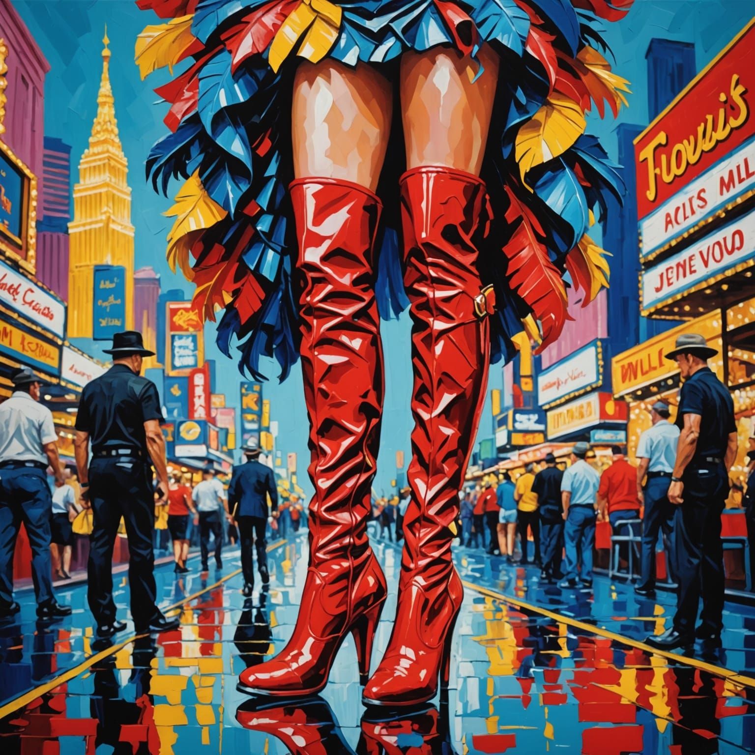 Giant Showgirl Crushes Las Vegas: Impasto Painting