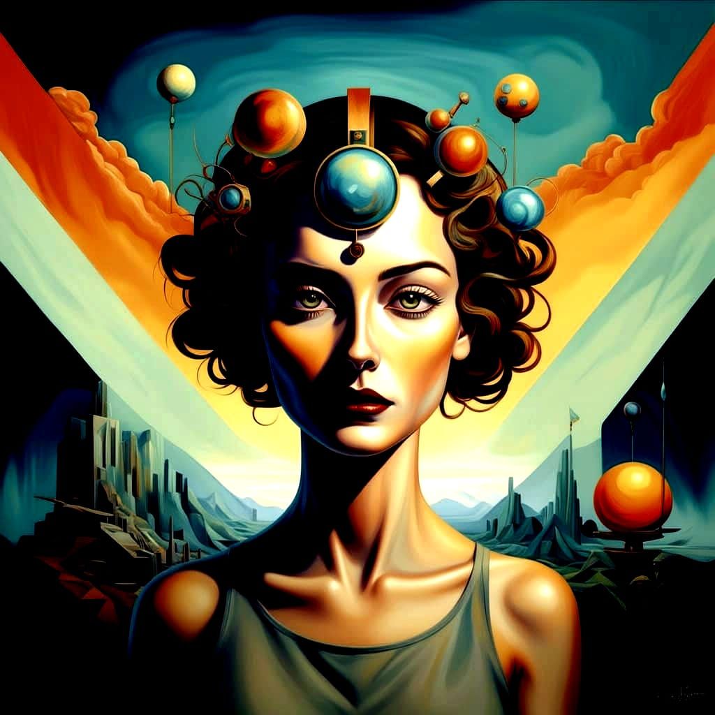 Retro Futurist with Turbo Fan Hat Cosmic Art