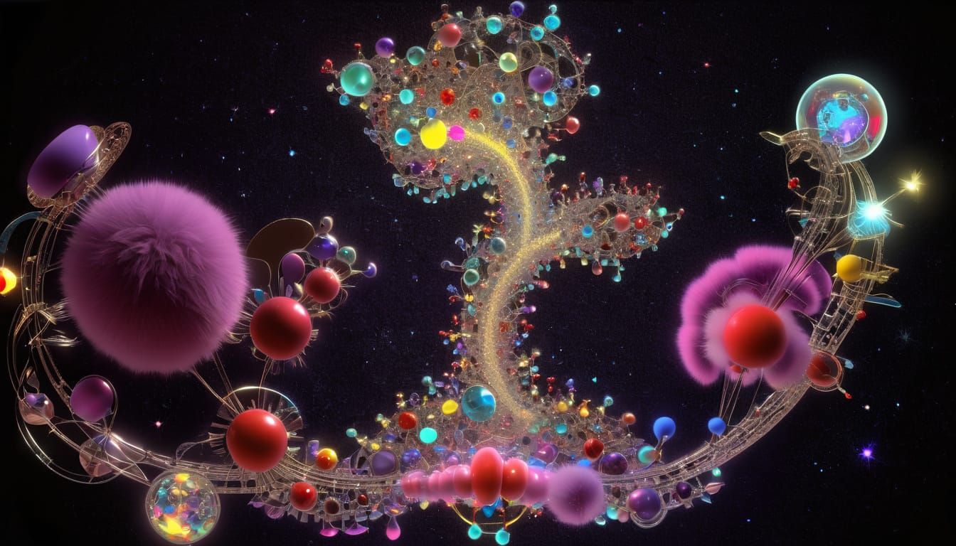 many different little fuzzy cosmic twerpy fartamous  neural blobatons made of  3D infinite curved interface nanocrystals...