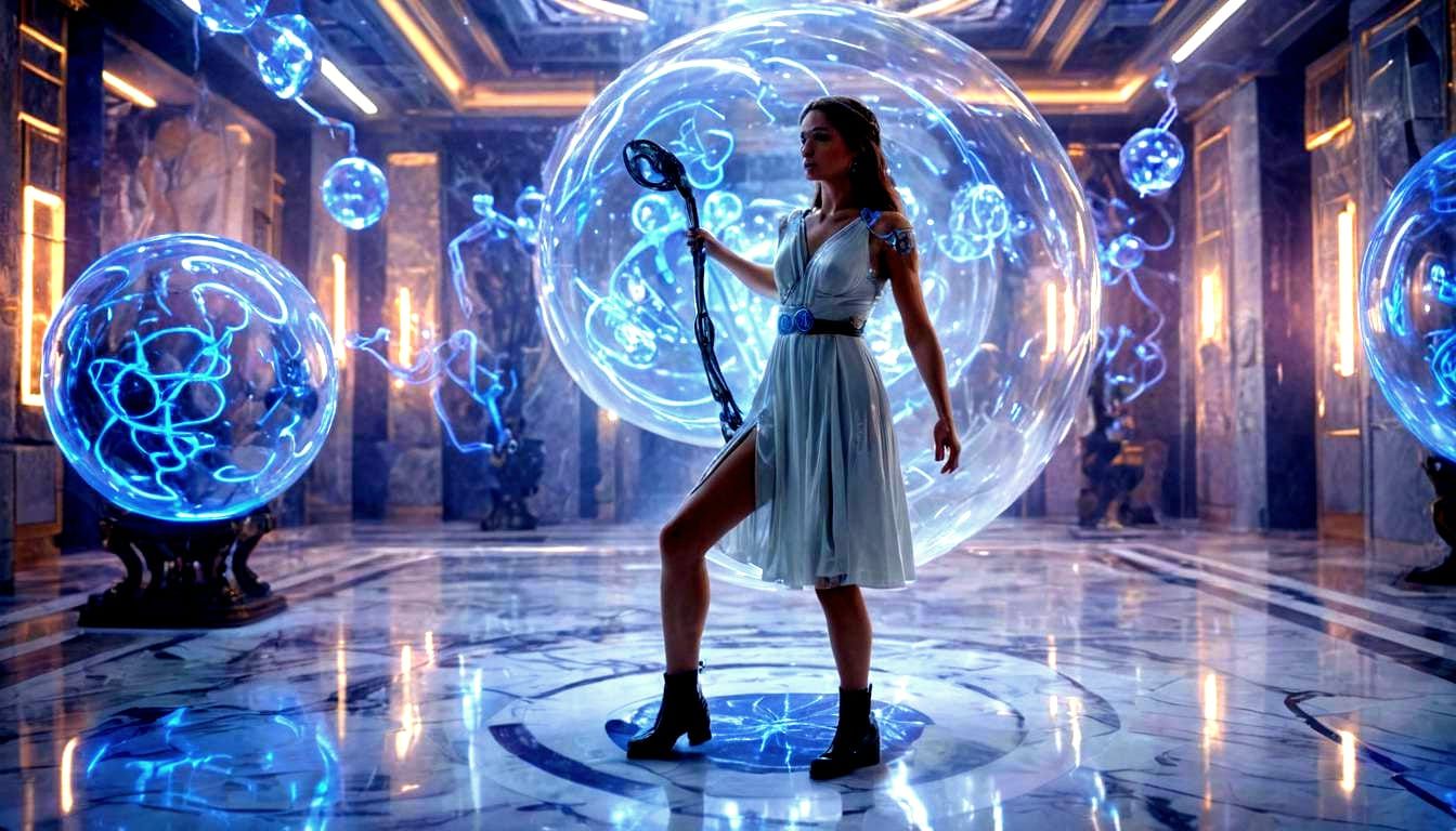 Futuristic Nordic Princess Healer in High-Tech Lab