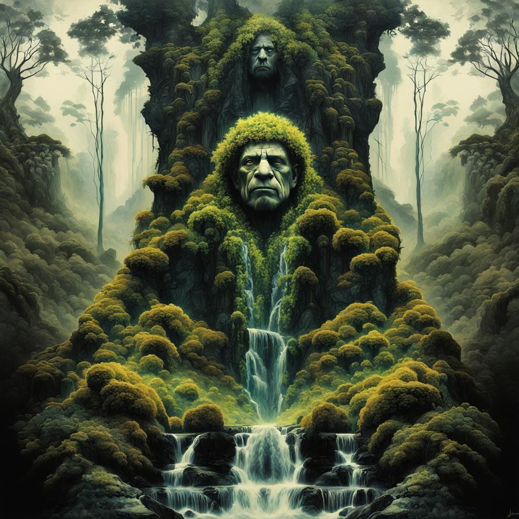 Druid in Jungle: Dynamic Ink Painting Portrait