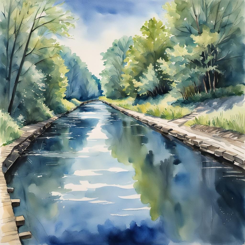 C&O Canal Towpath Under Brilliant Blue Sky