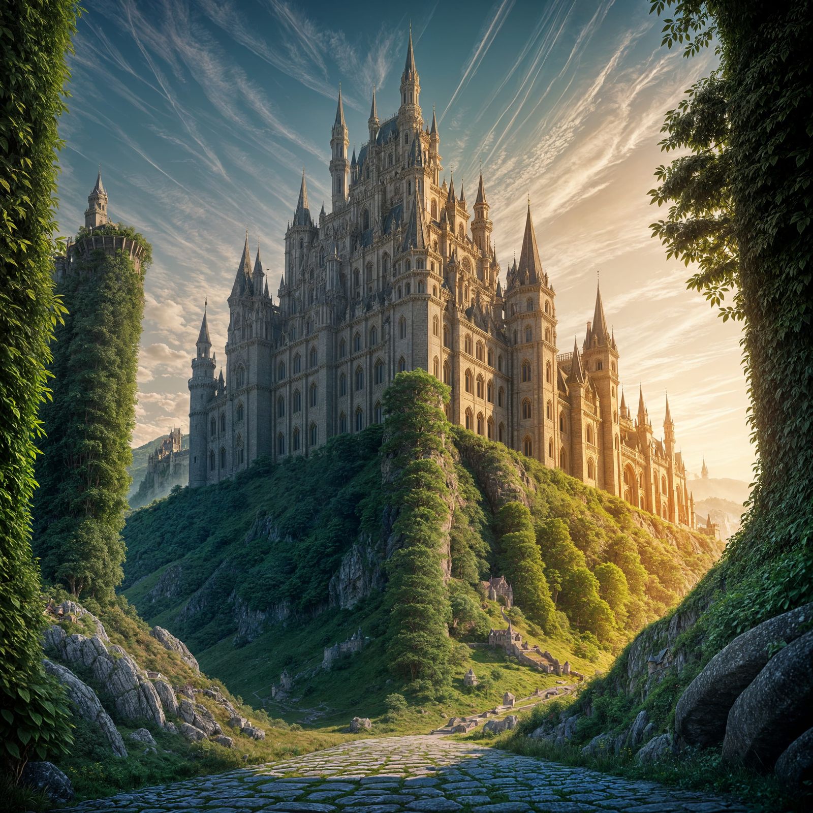 Fairytale Castle at Golden Hour: Fantasy Concept Art