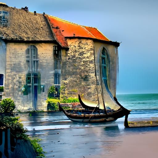 Viking Boat Sails Near Normandie, France