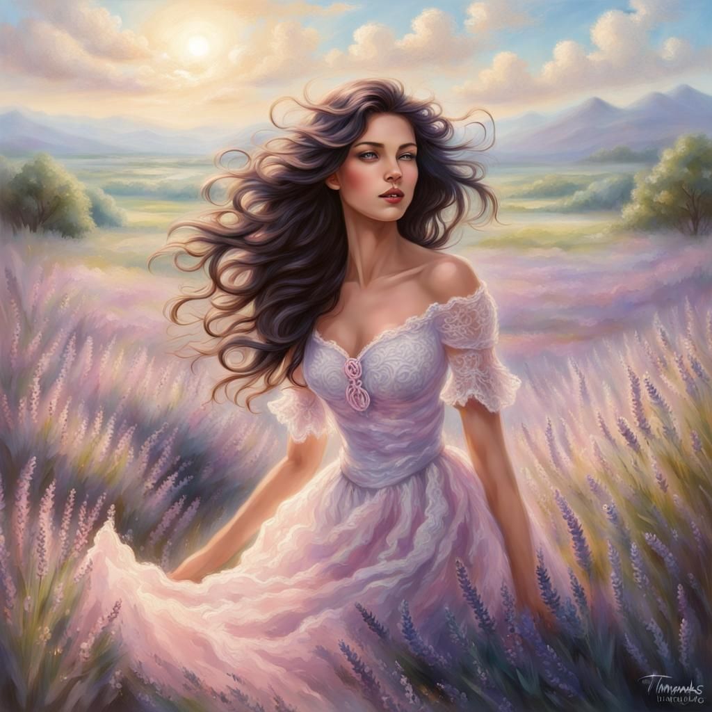 Woman in Lavender Field: Ethereal Fantasy