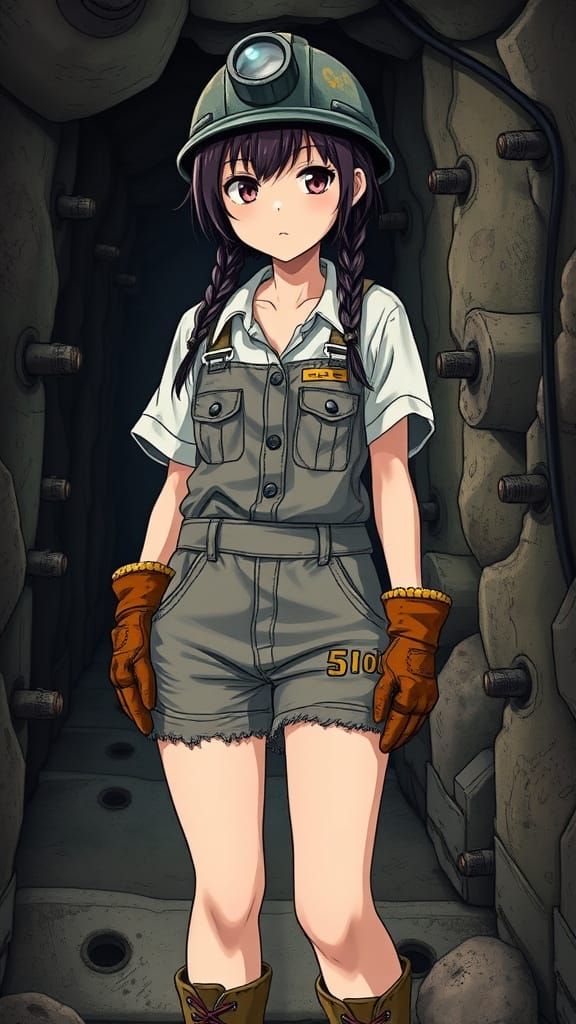 Rugged Mining Girl in Anime Style