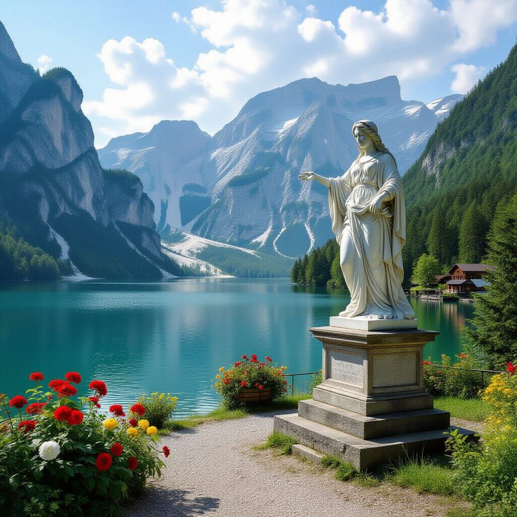 Mountain Statue in Romantic Landscape Style