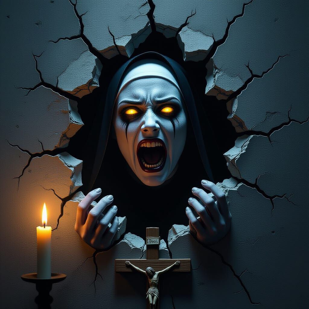 Terrifying Valak The Nun Screaming in Photorealistic Horror
