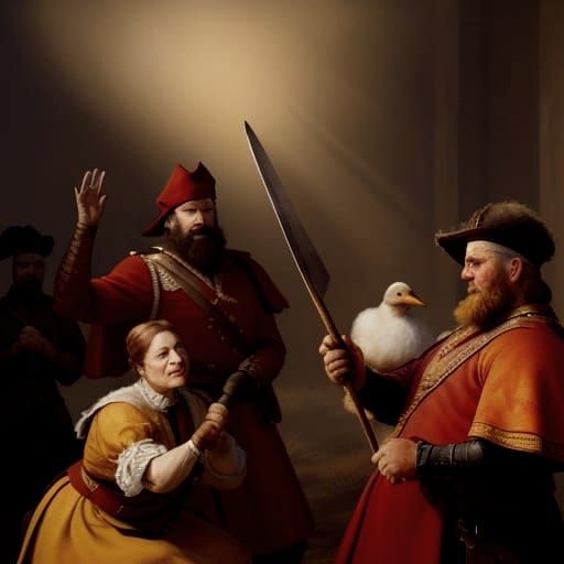 Tavern Scene: Soldier, Woman, Goose, in Dutch Style