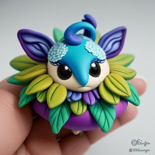 Polymer Clay Fantasy Creature on Mushroom