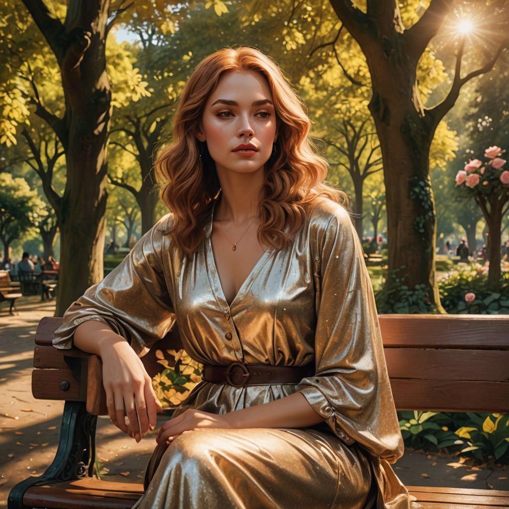 Woman on Park Bench in Matte Painting Style