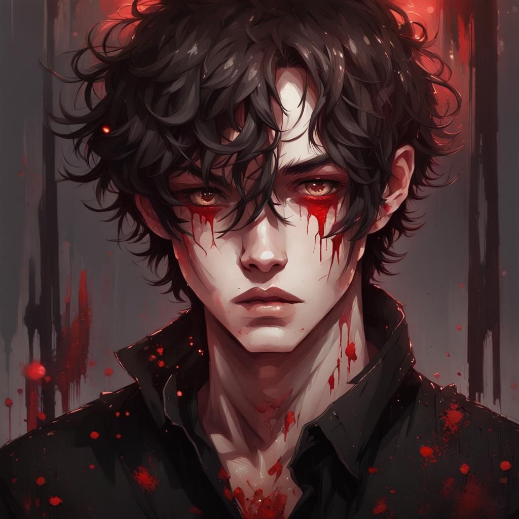 Blood-Splattered Emo Boy with Knife