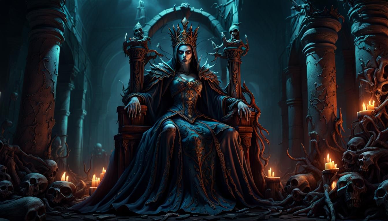 Undead Lich Queen on Bone Throne