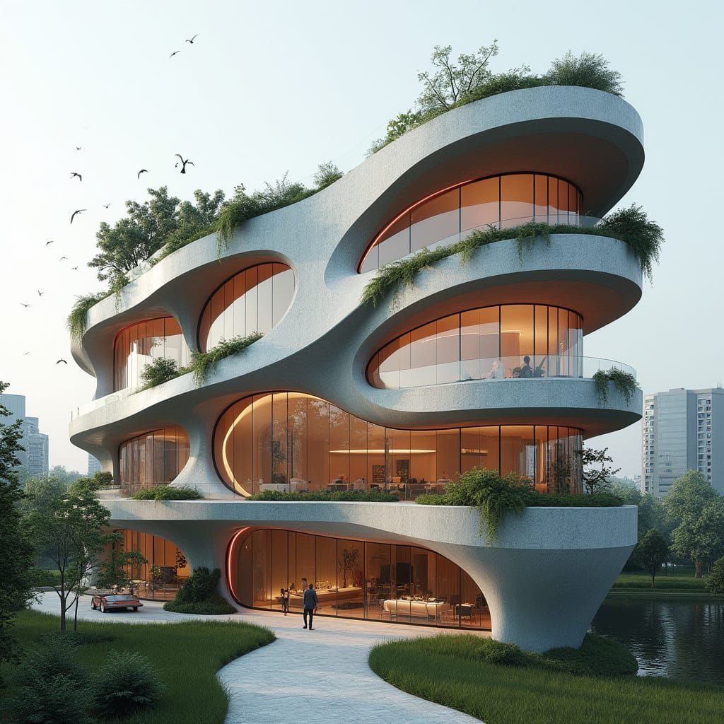 Futuristic Flower Building with Organic Design and Snake Ski...