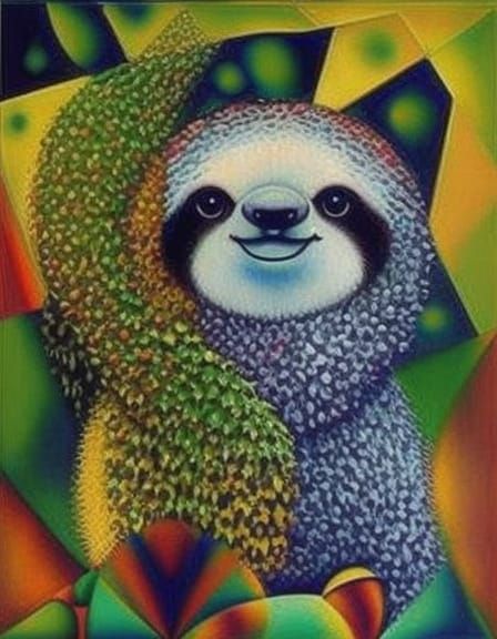 Adorable Baby Sloth in Surrealist Cubist Style