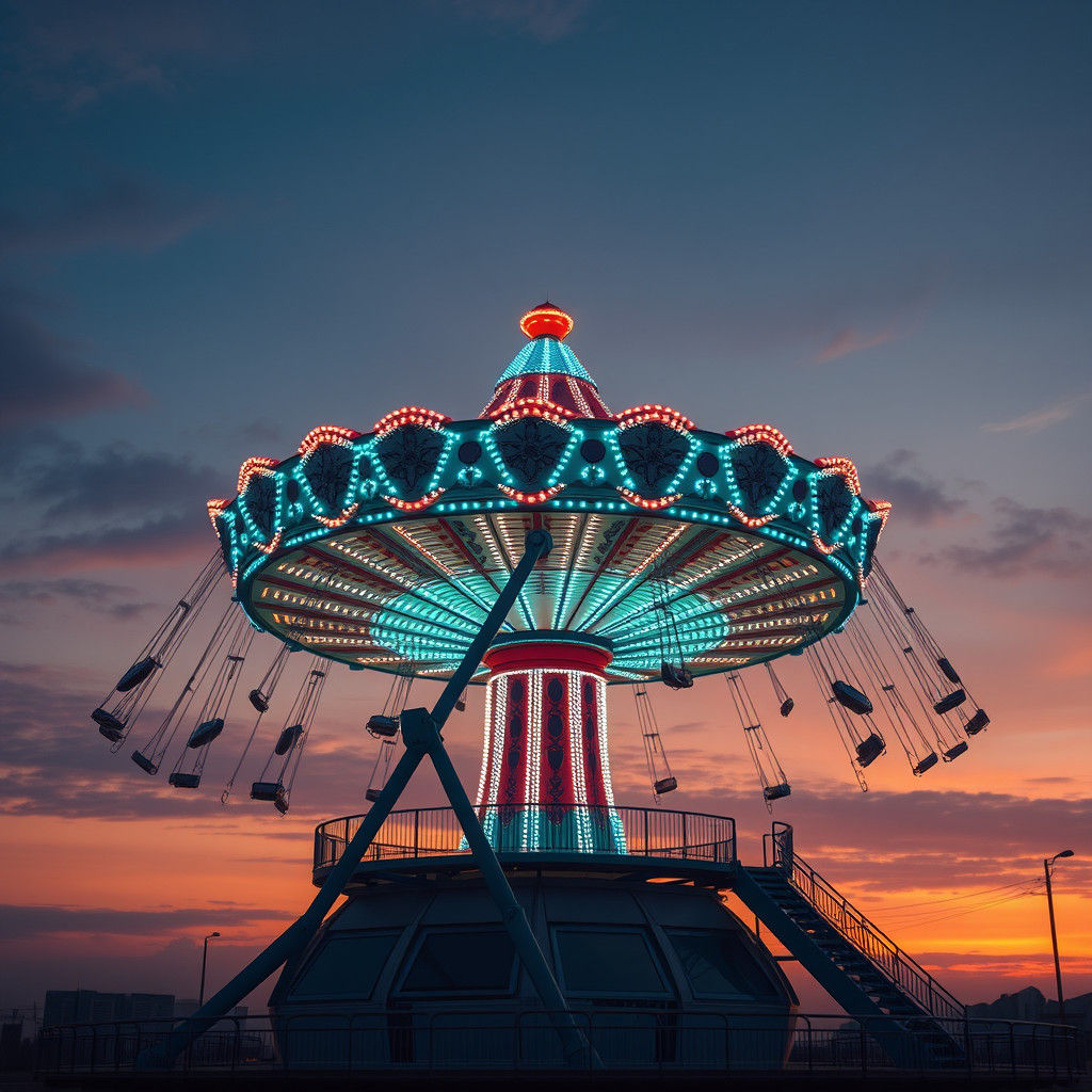 Glowing Carnival Ride at Sunset in Concept Art Style