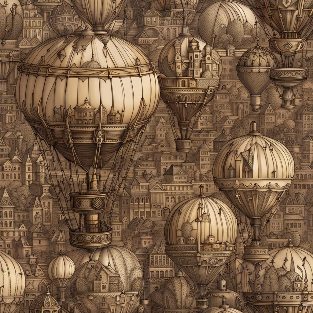 Steampunk Hot Air Balloon Race Over City