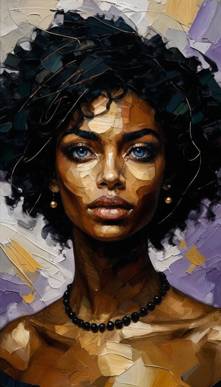 Elegant Goth Girl Portrait in Impasto Style