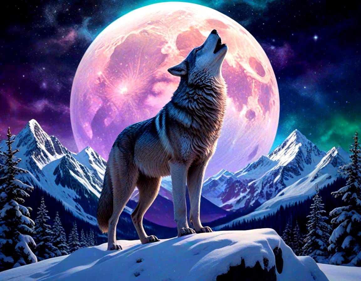 Cosmic Wolf in Art Nouveau Style