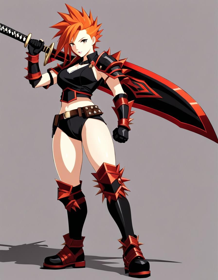 Athletic Woman with Demonic Armor and Katana